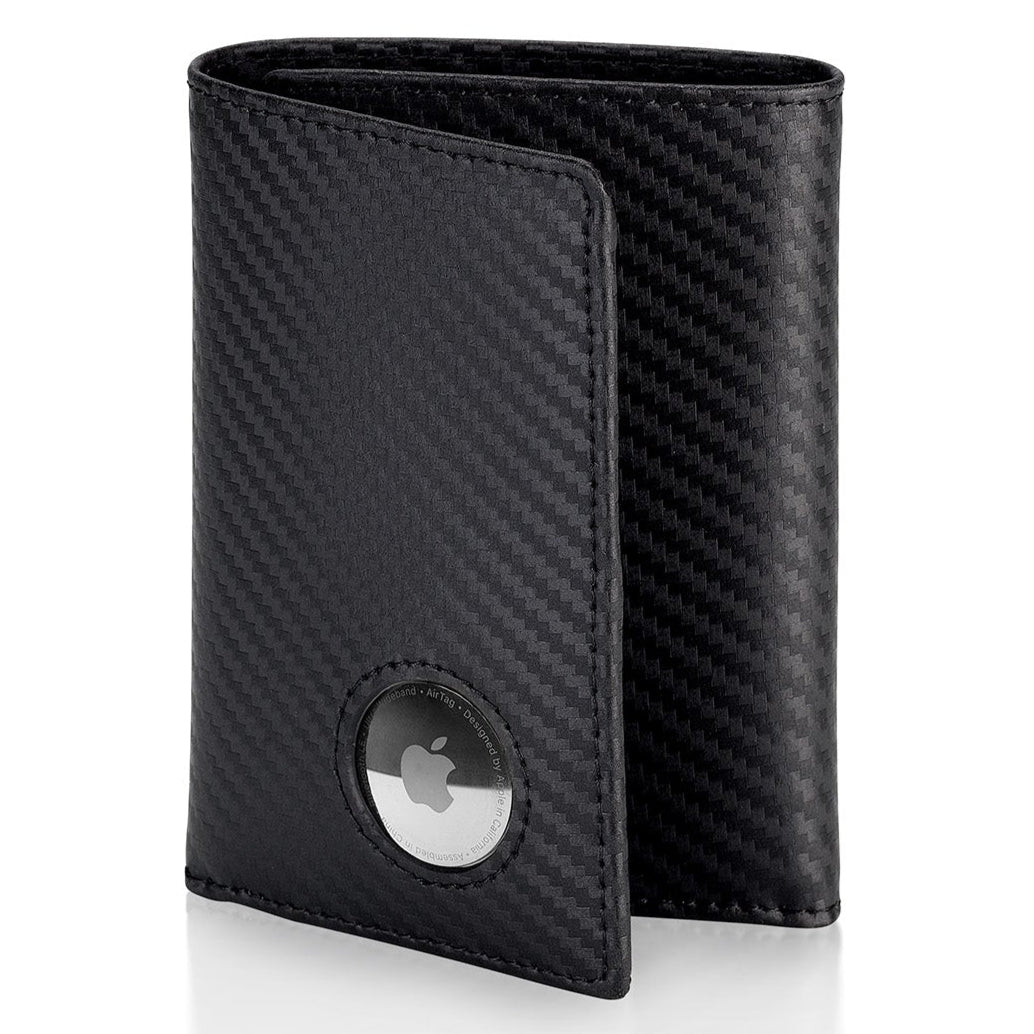 Stealth Mode Men's Leather Trifold Wallet with Airtag Holder and RFID Blocking (Carbon Fiber)