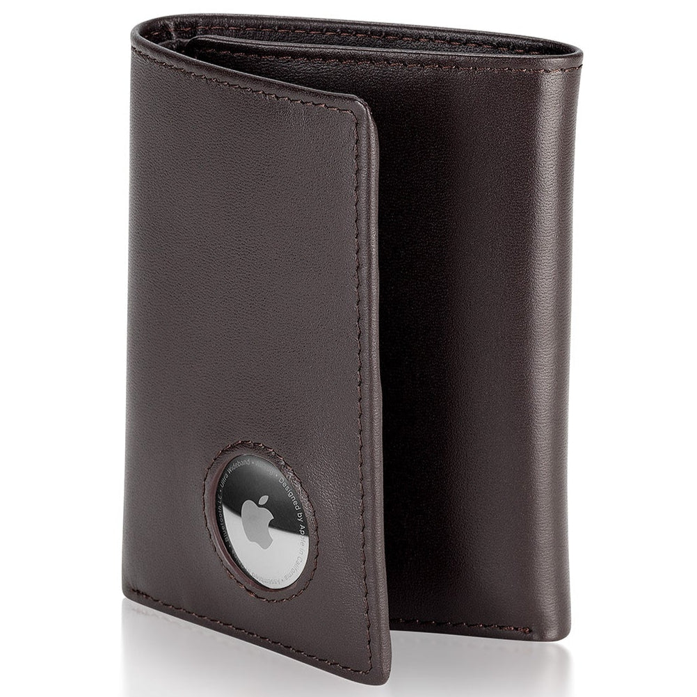 Stealth Mode Men's Leather Trifold Wallet with Airtag Holder and RFID Blocking (Coffee)