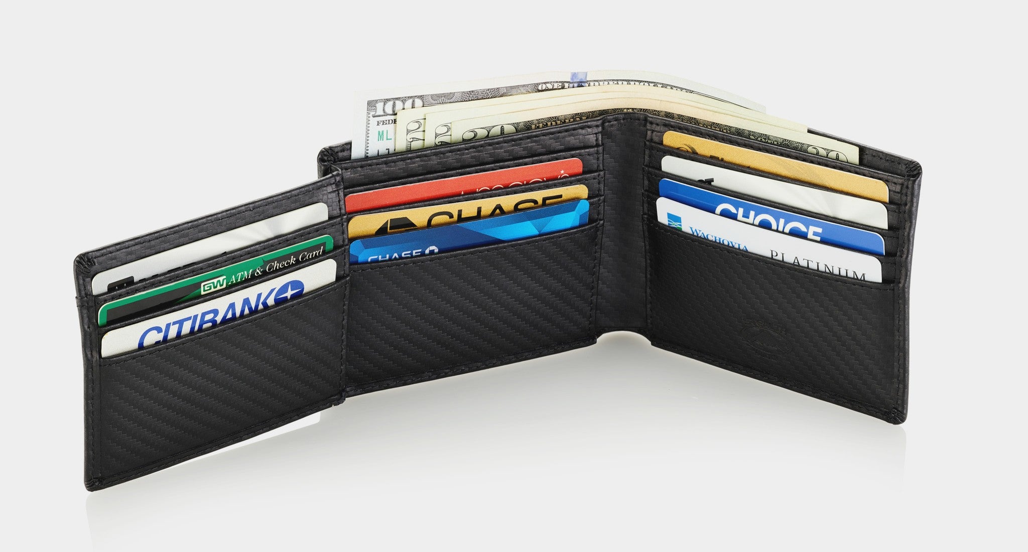 Carbon Fiber Travel Slim Wallet Total 12 Slots With 2 Folded Id