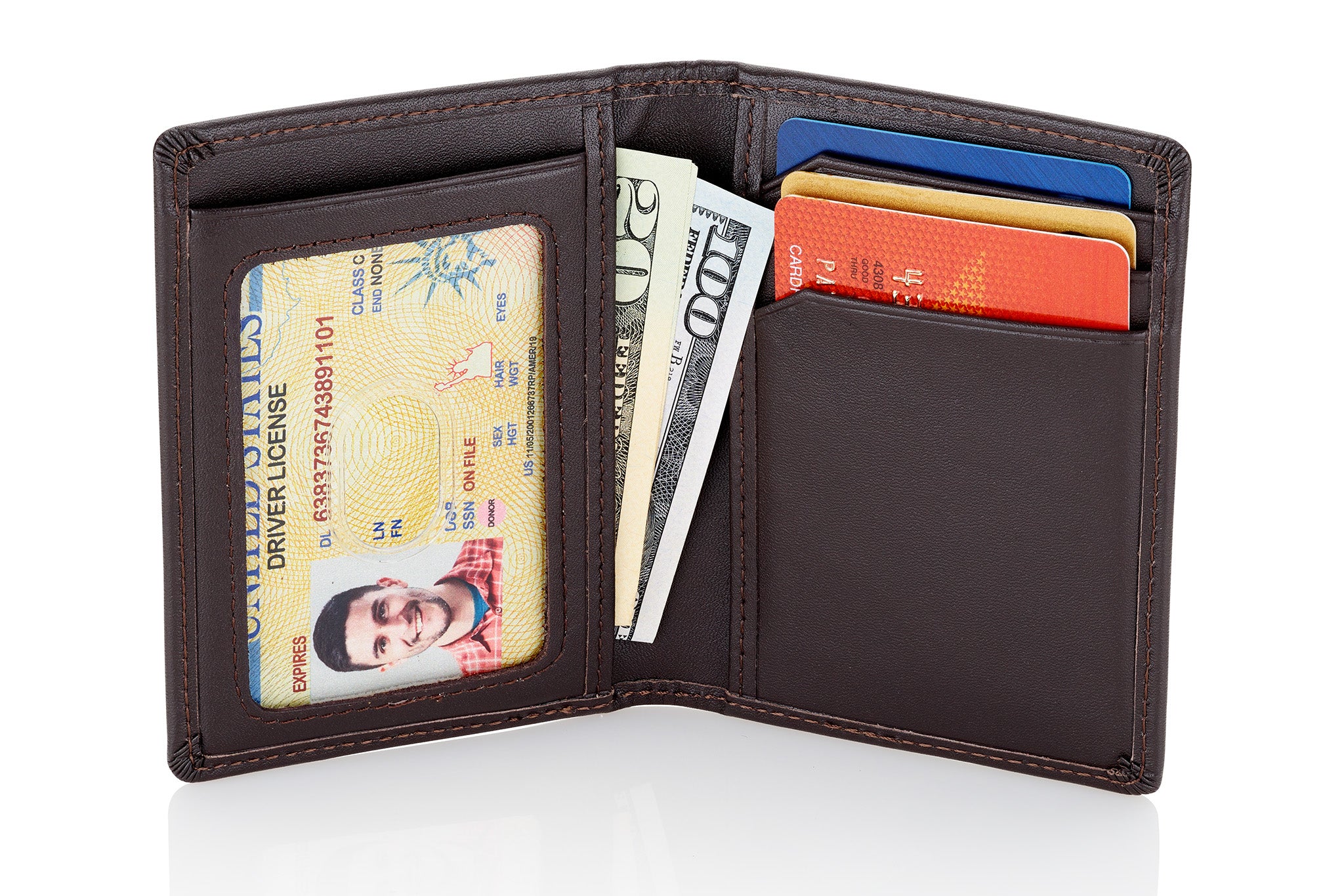 Calfskin Slim Wallets For Men RFID Blocking Leather Minimalist Front Pocket  Mens Bifold Wallet Easy Access Ladder Card Slots (Black)
